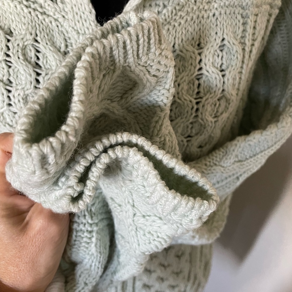 Aran Crafts Ireland 100% merino wool light green long zip up cardigan sweater S - Picture 11 of 13